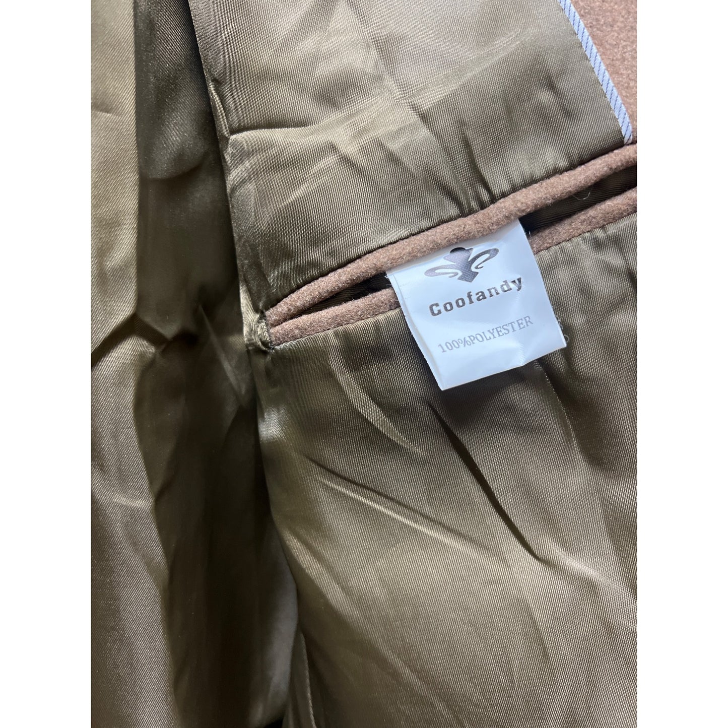 Coofandy Brown 3 Button Wool Feel Overcoat