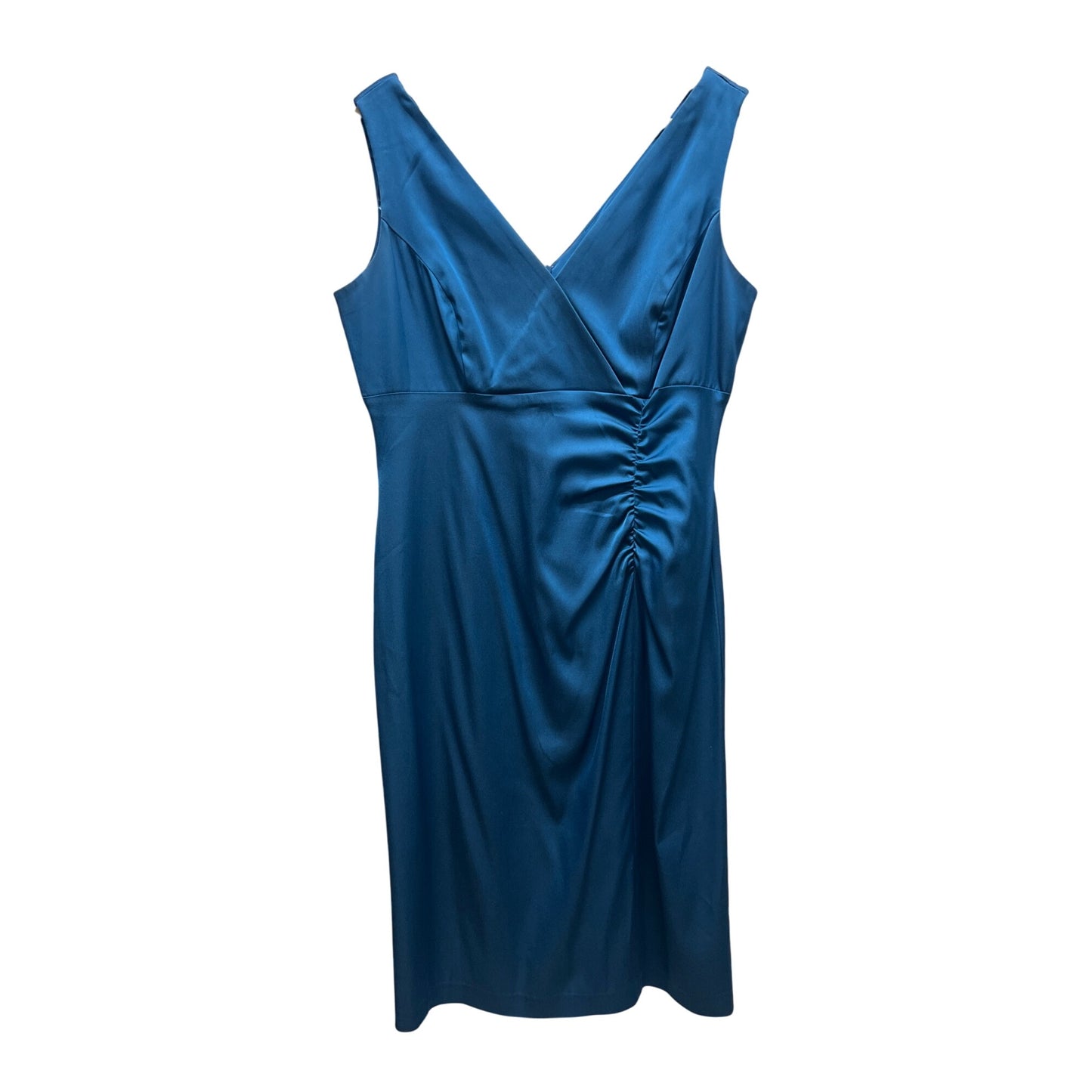 Donna Ricco Peacock Blue Satin Bodycon Cocktail Dress