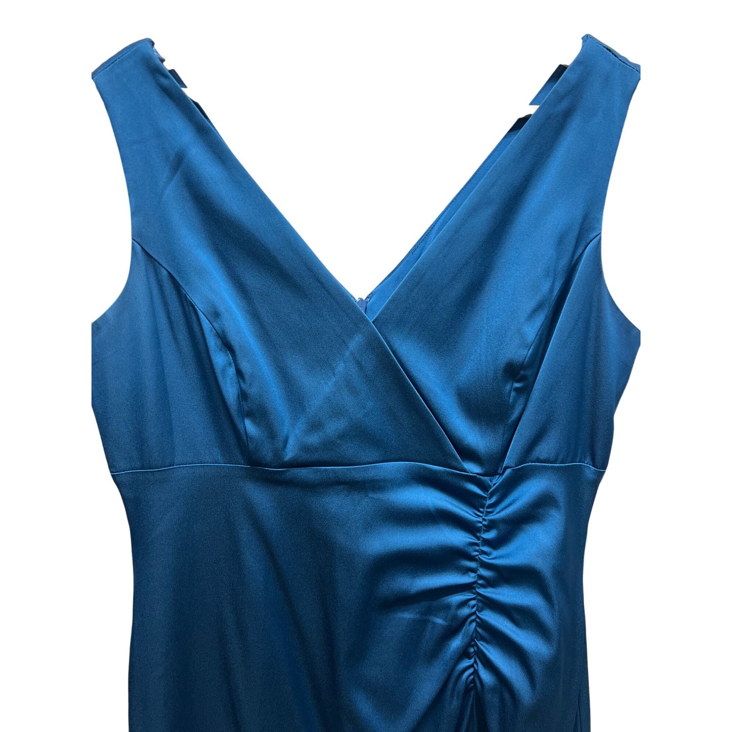 Donna Ricco Peacock Blue Satin Bodycon Cocktail Dress