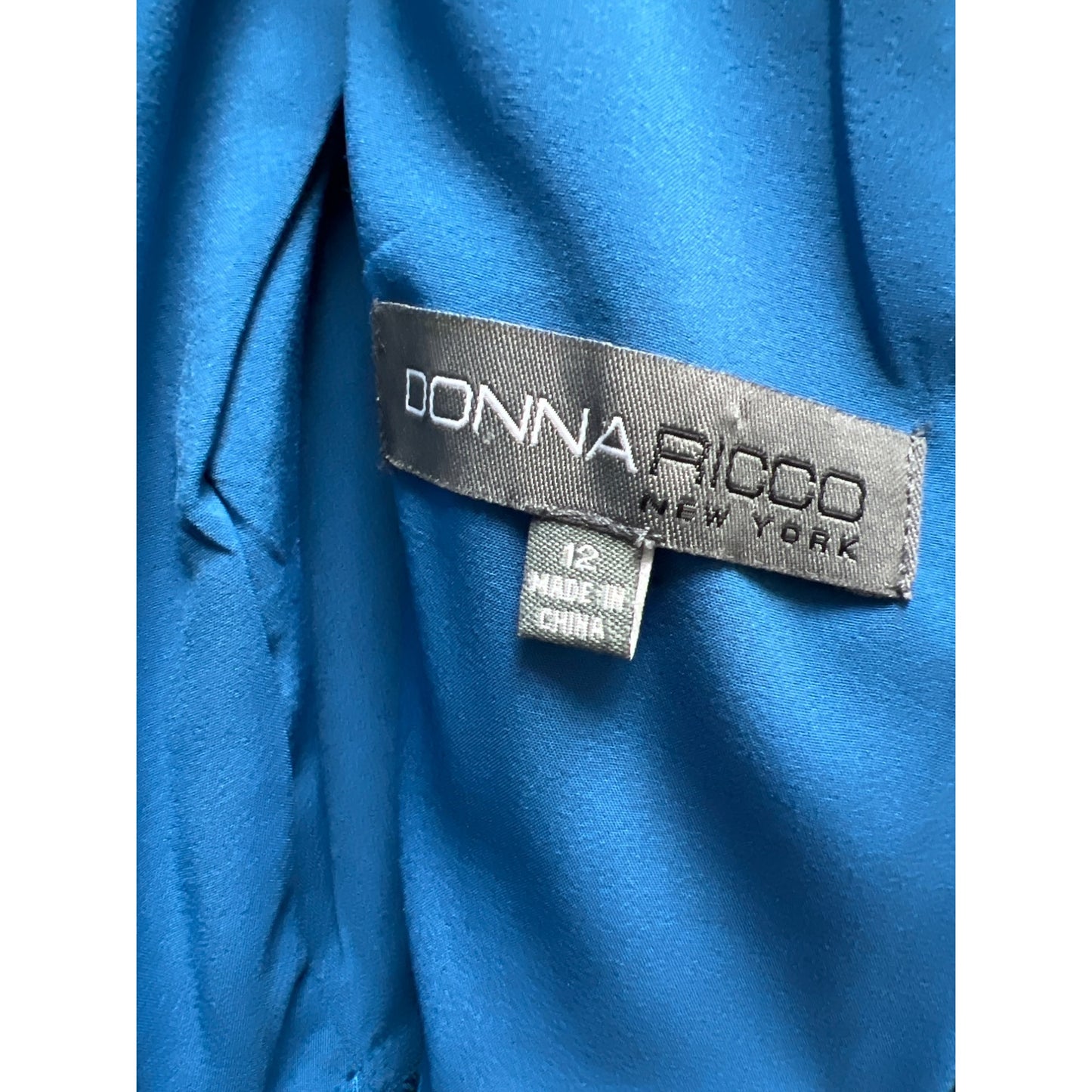 Donna Ricco Peacock Blue Satin Bodycon Cocktail Dress