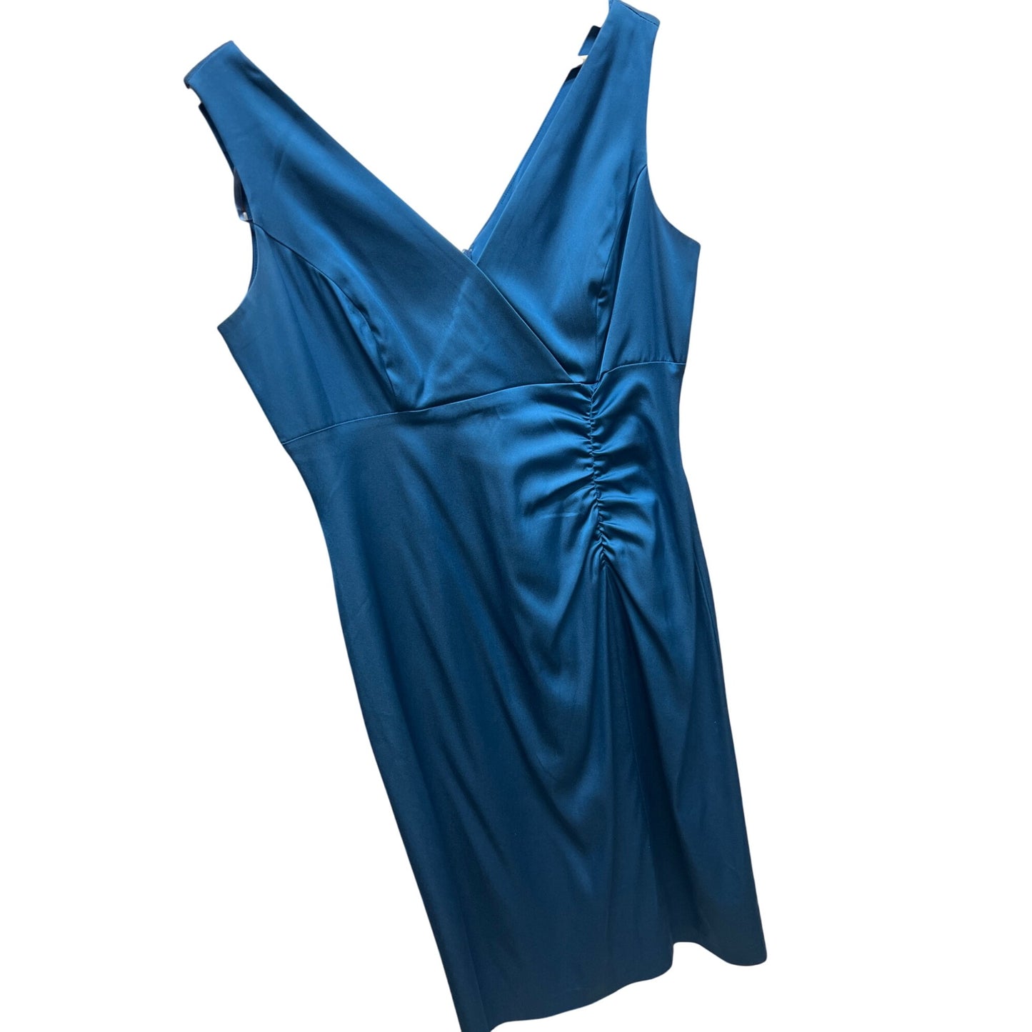 Donna Ricco Peacock Blue Satin Bodycon Cocktail Dress