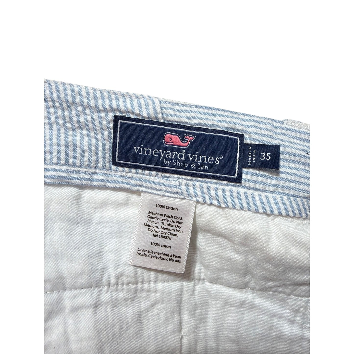 Vineyard Vines Blue & White Seersucker Patchwork Chino Breaker Shorts Size 35