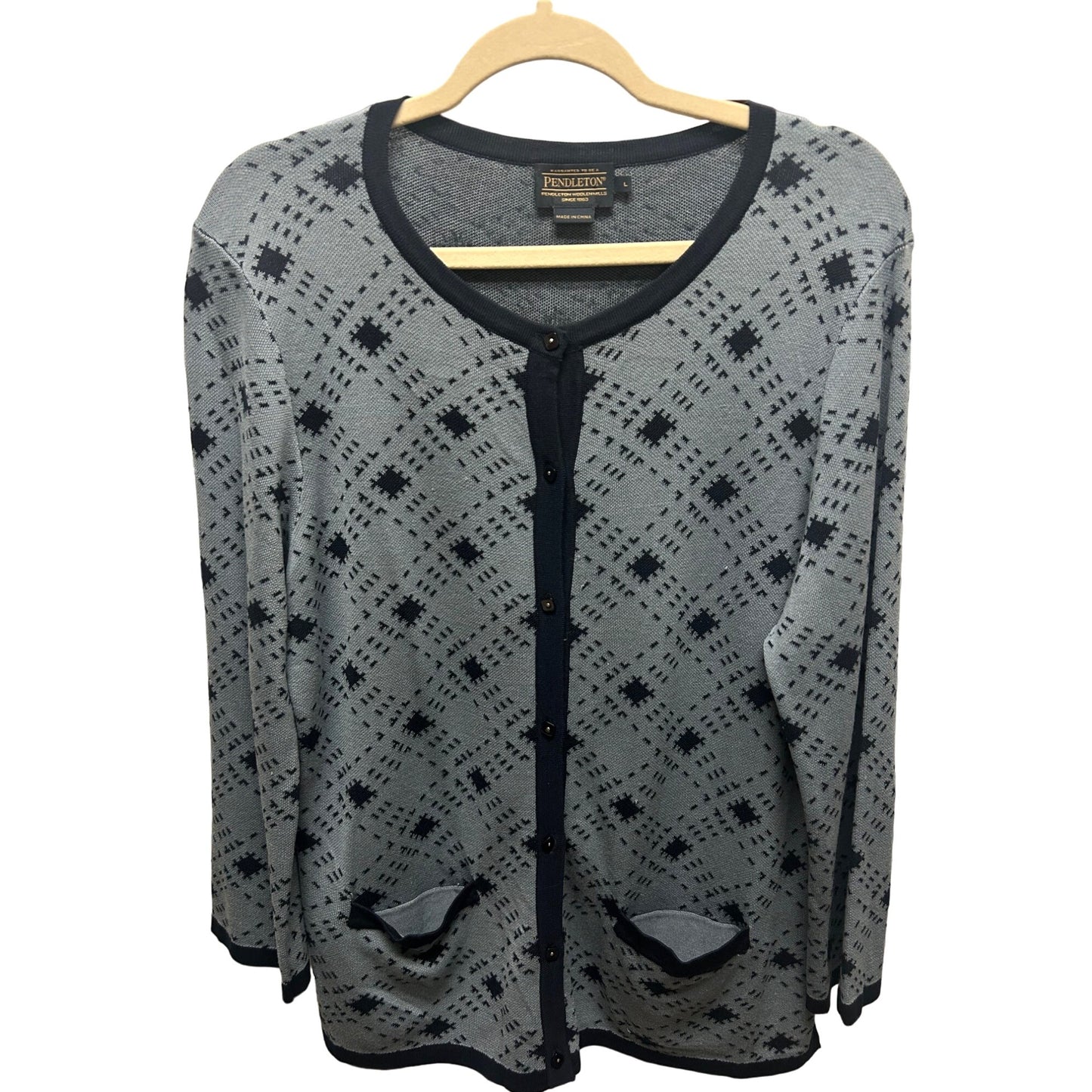 Pendleton Blue on Blue Silk Cardigan Button Down Cardigan Sweater