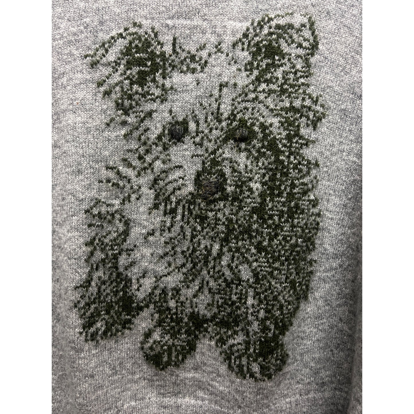 Anthropologie Moth Gray & Green Wool Blend Mock Neck Scotty Dog Sweater