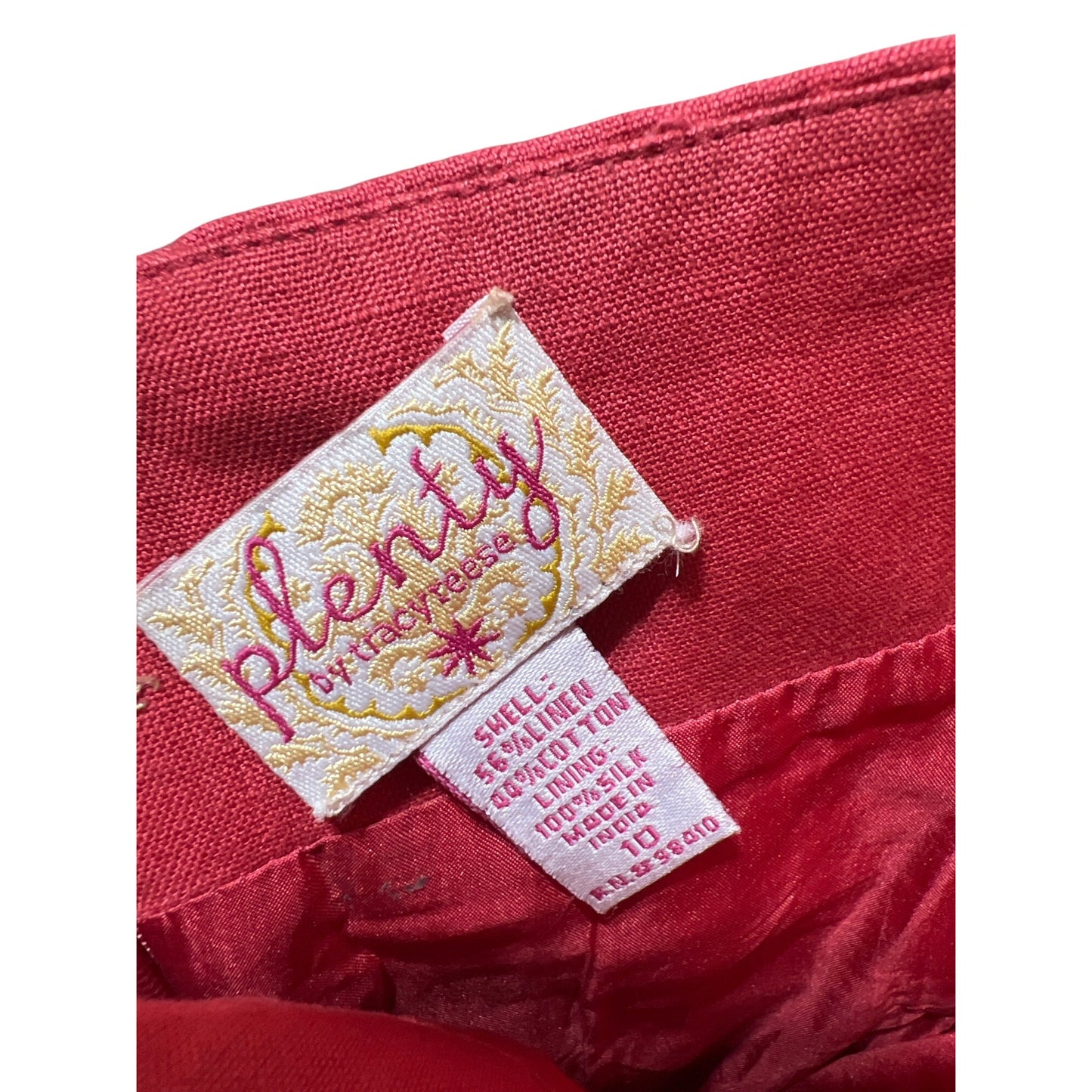 Plenty by Tracy Reese Y2K Bohemian Strapless Red Dress With Blue & Gold Embroidery Hummingbird Motif Ruffle Hem & Tie Waist