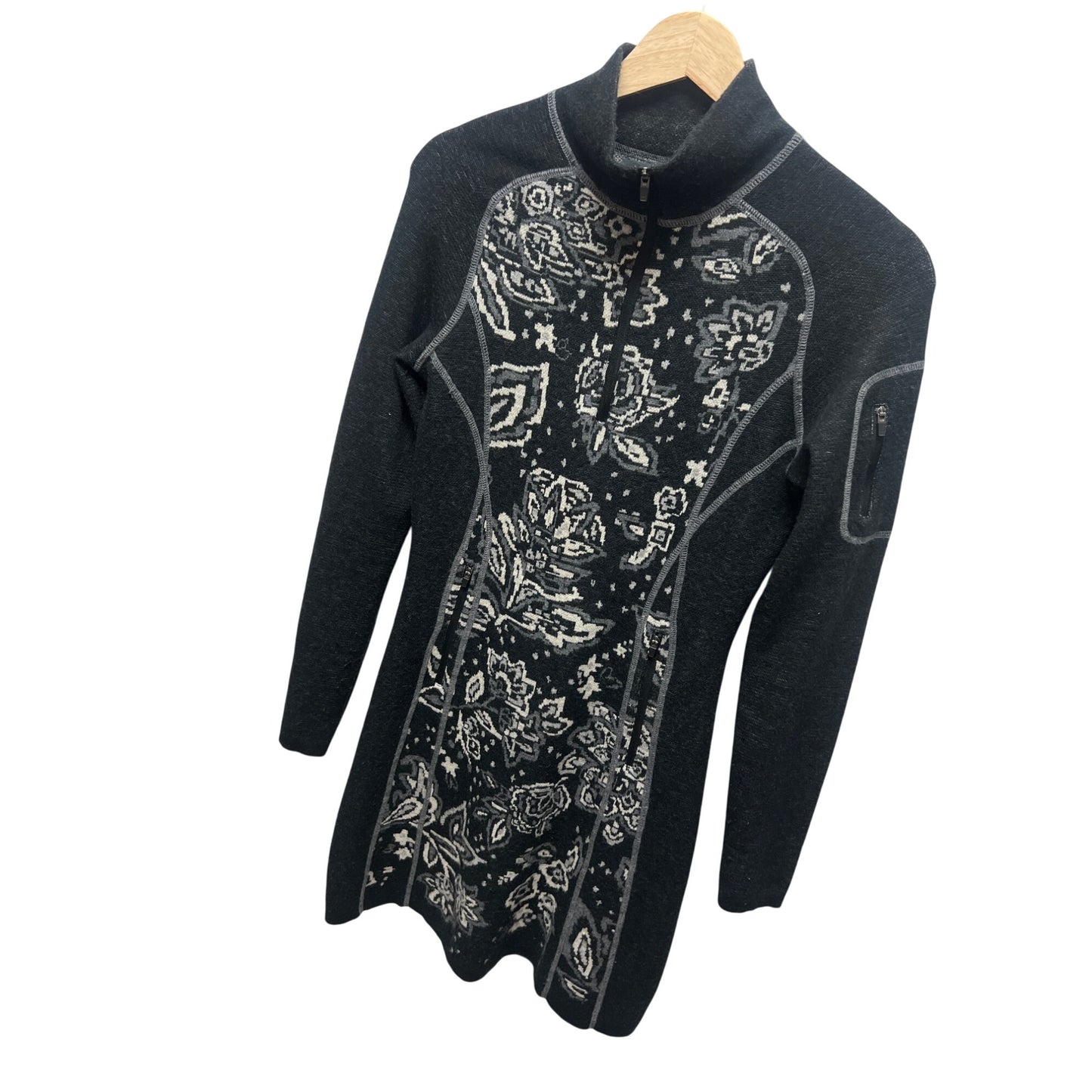 Title Nine Gray Floral Merino Wool Wrap it Up Sweater Dress