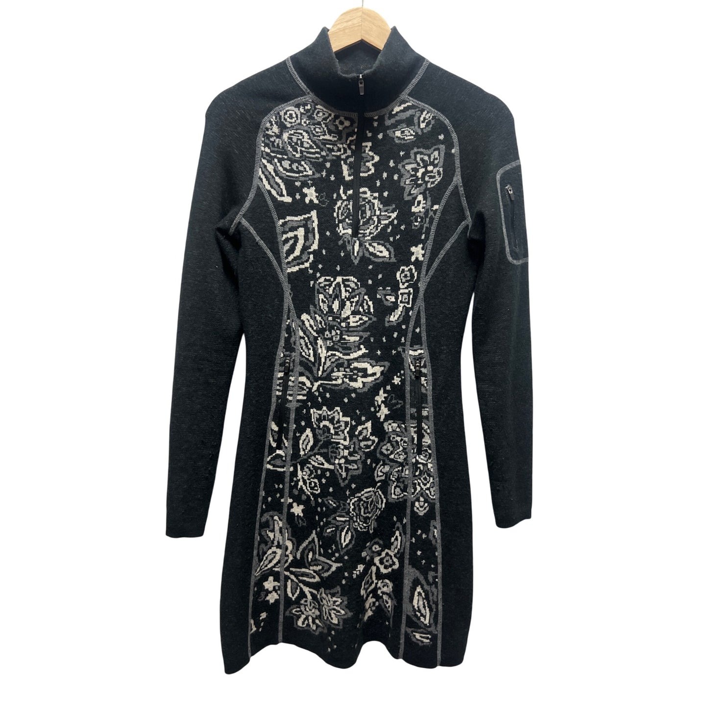 Title Nine Gray Floral Merino Wool Wrap it Up Sweater Dress