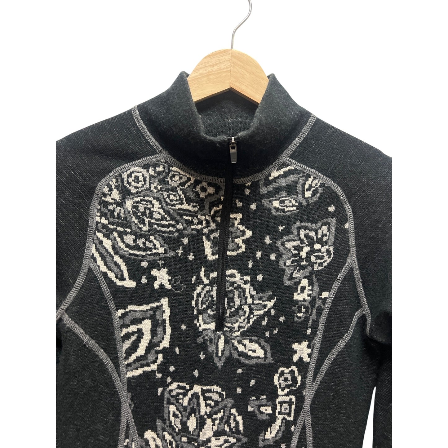 Title Nine Gray Floral Merino Wool Wrap it Up Sweater Dress