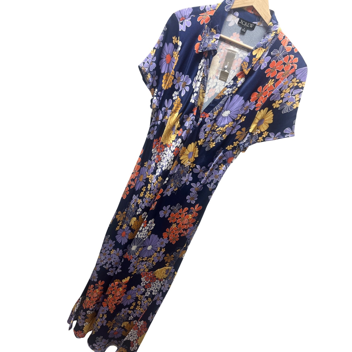 J. Crew NWT Short Sleeve Dusk Floral Prink Luster Crepe Slip Dress