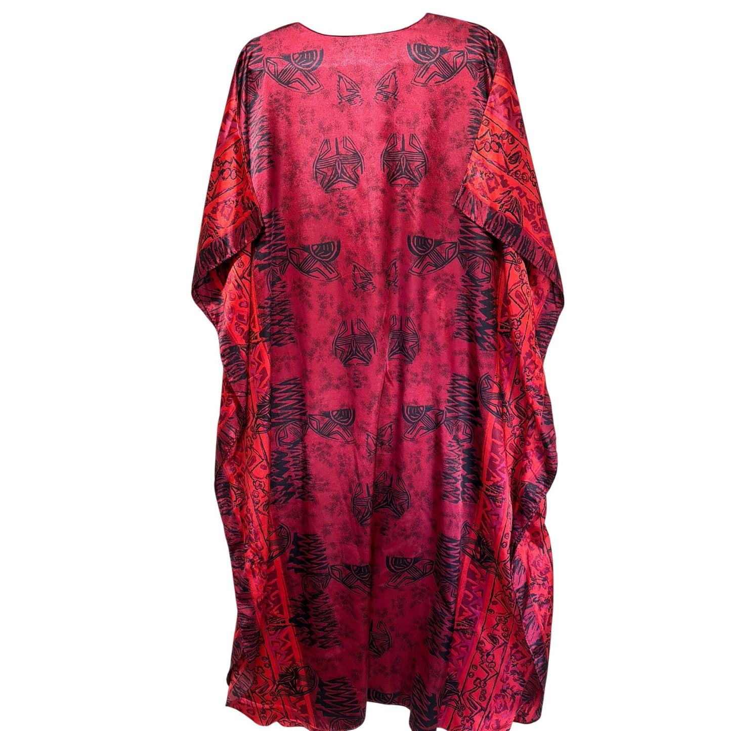 Winlar Vintage 90s Red Satin Aztec Pattern Caftan MuMu Dress