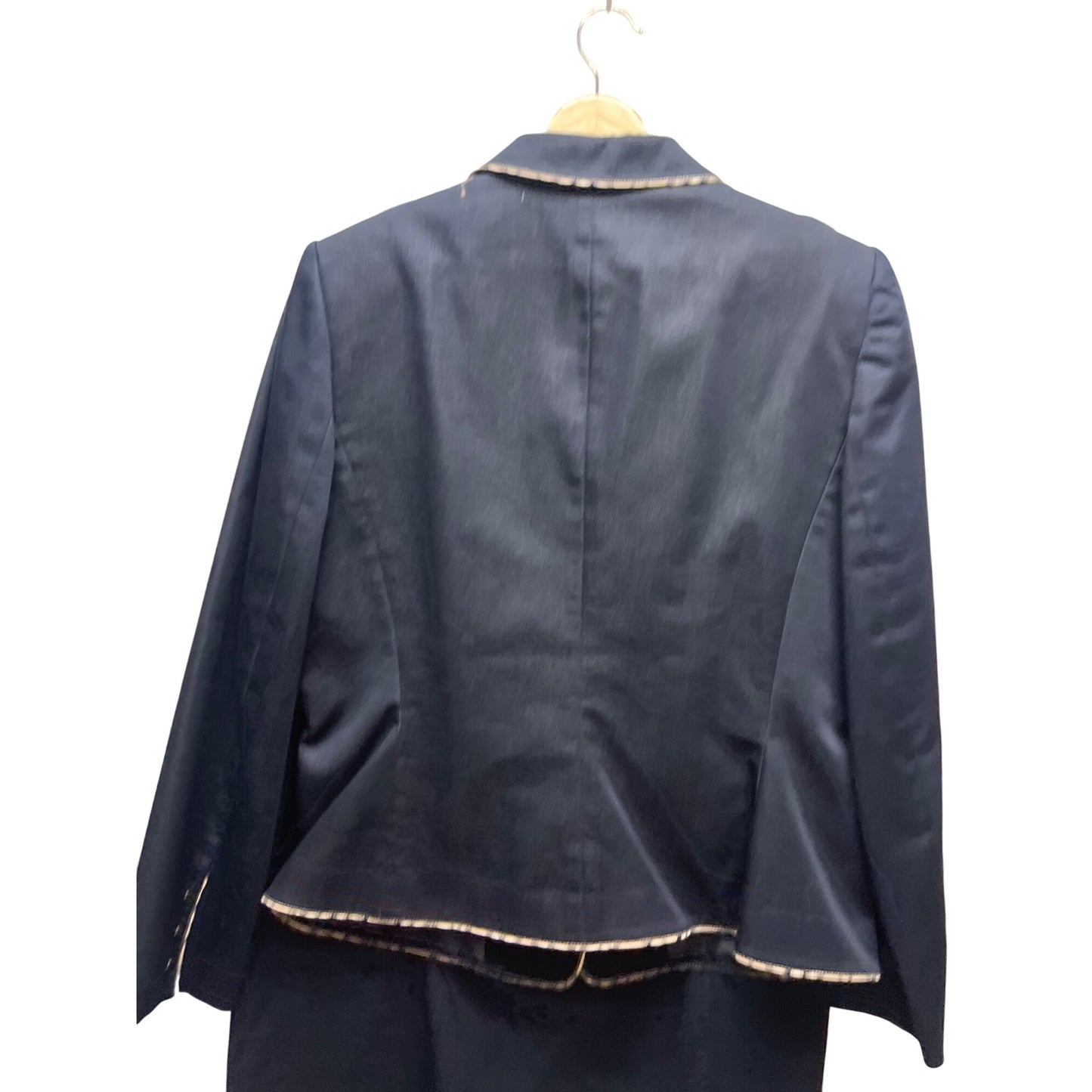 Tahari Arthur S Levine Navy Chambray Plaid Trim Skirt Suit