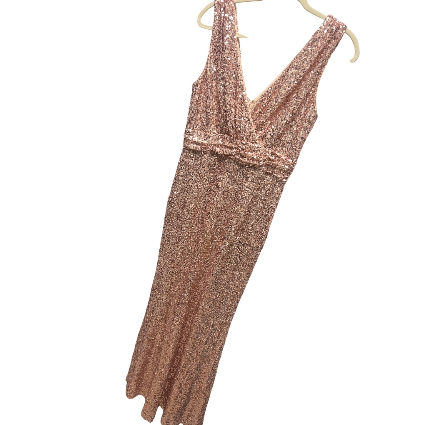 Belle Badgley Mischka Rose Gold Sequin Formal Evening Gown