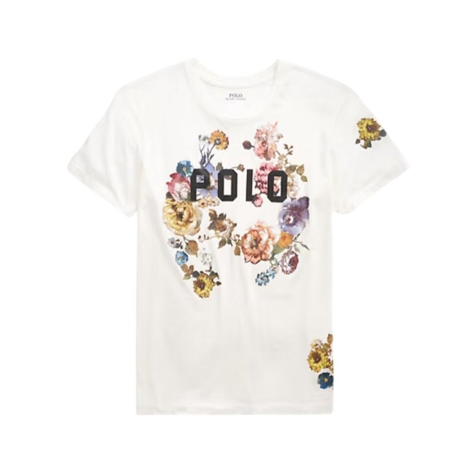 Polo Ralph Lauren Off White Floral Spell Out Graphic Tee