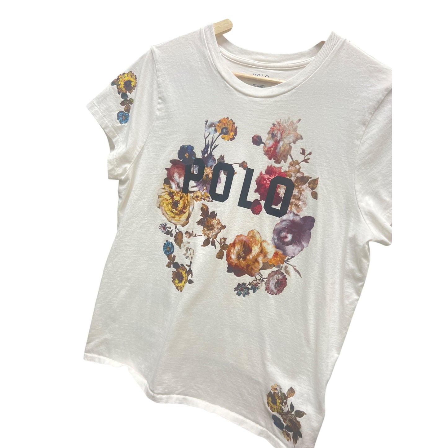 Polo Ralph Lauren Off White Floral Spell Out Graphic Tee