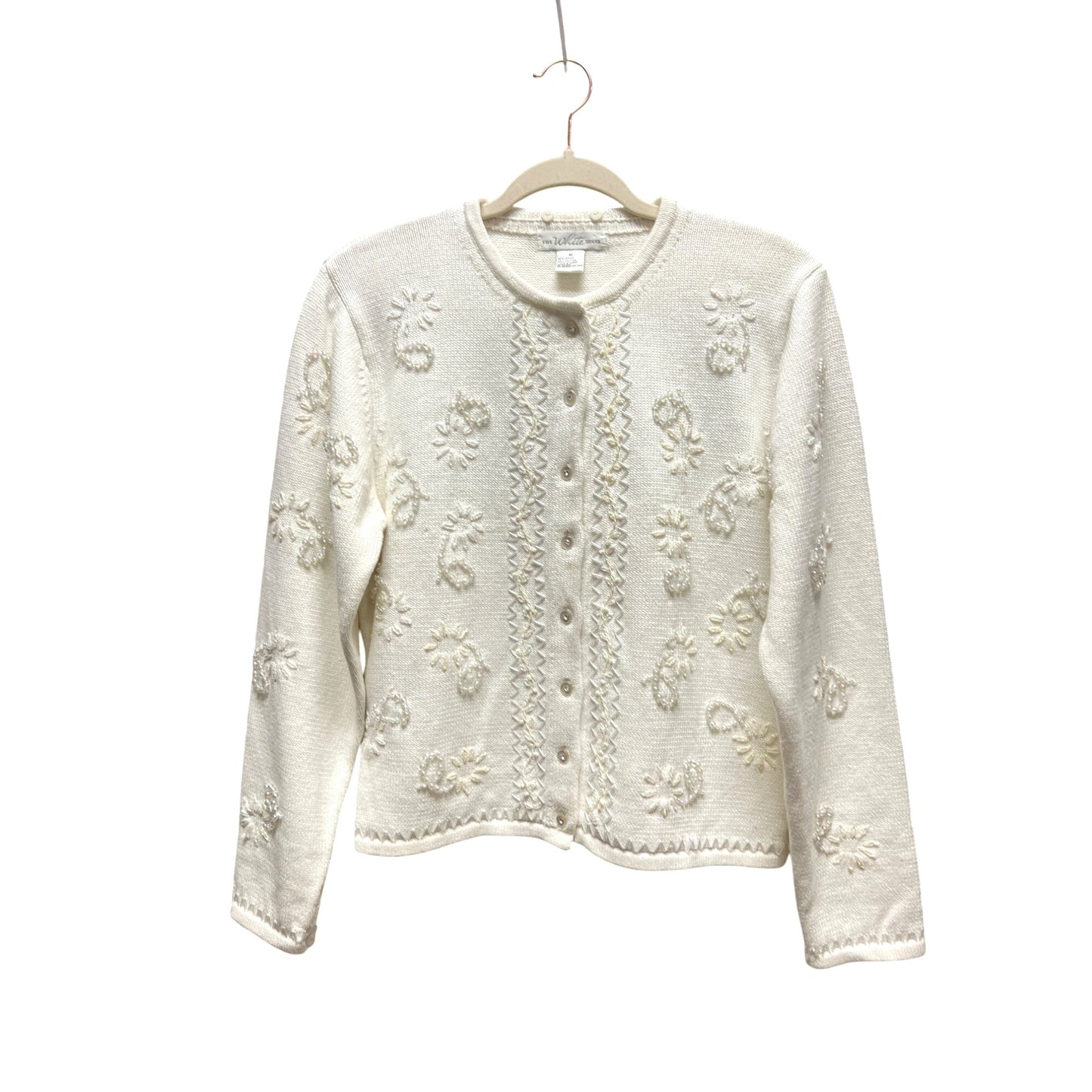 The White House Vintage 80's 90's White Beaded Button Down Cardigan
