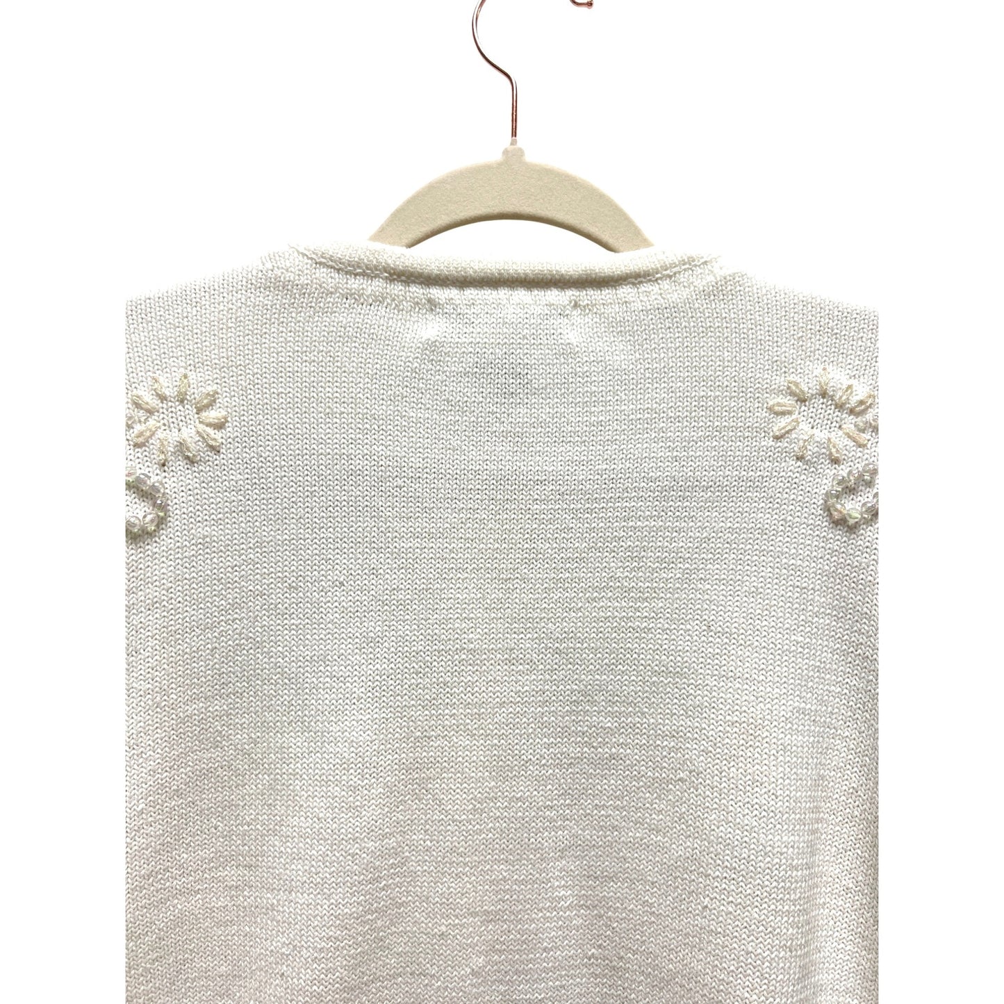 The White House Vintage 80's 90's White Beaded Button Down Cardigan
