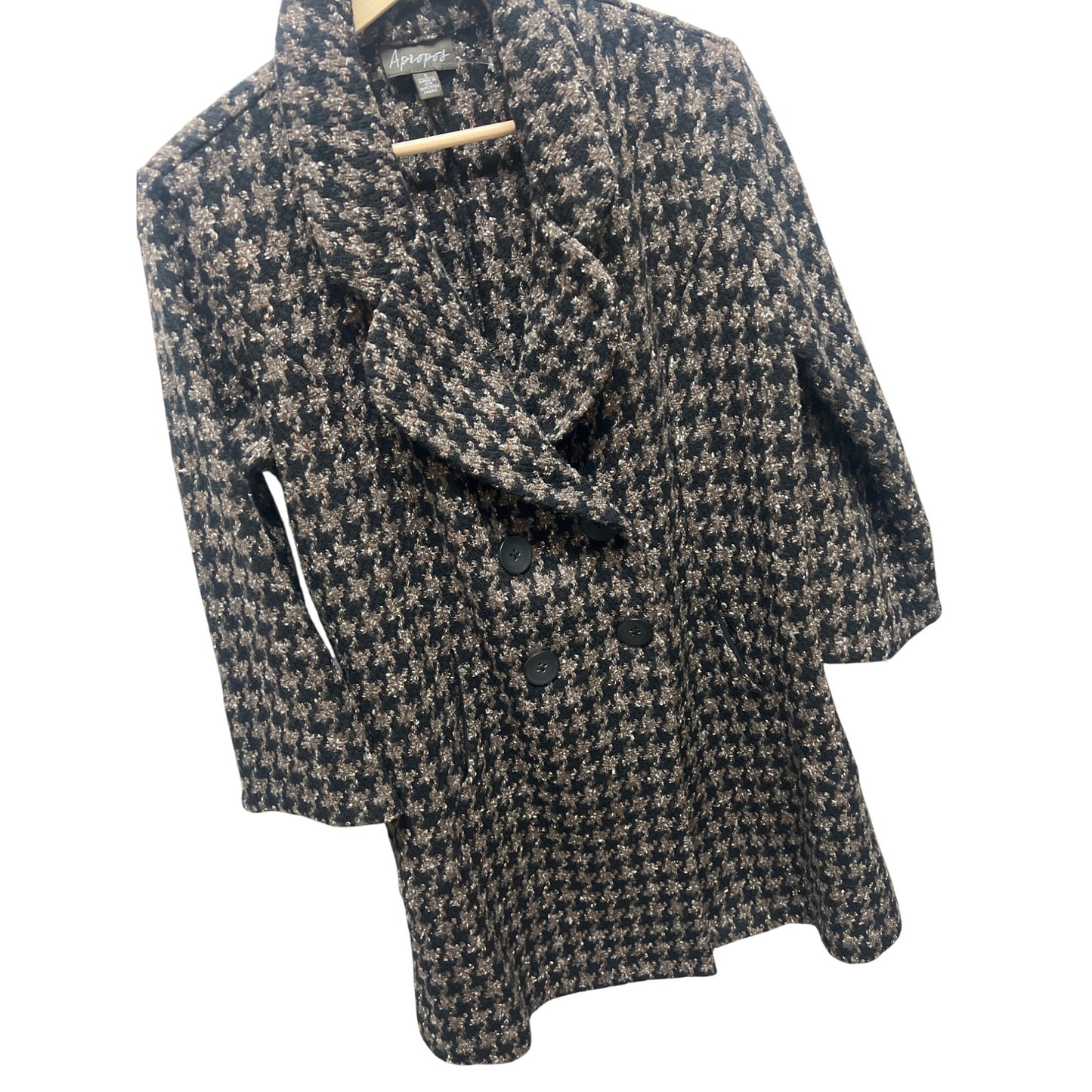 Apropos Black and Brown Wool Silk Blend Courtenay Houndstooth Double Breasted Coat