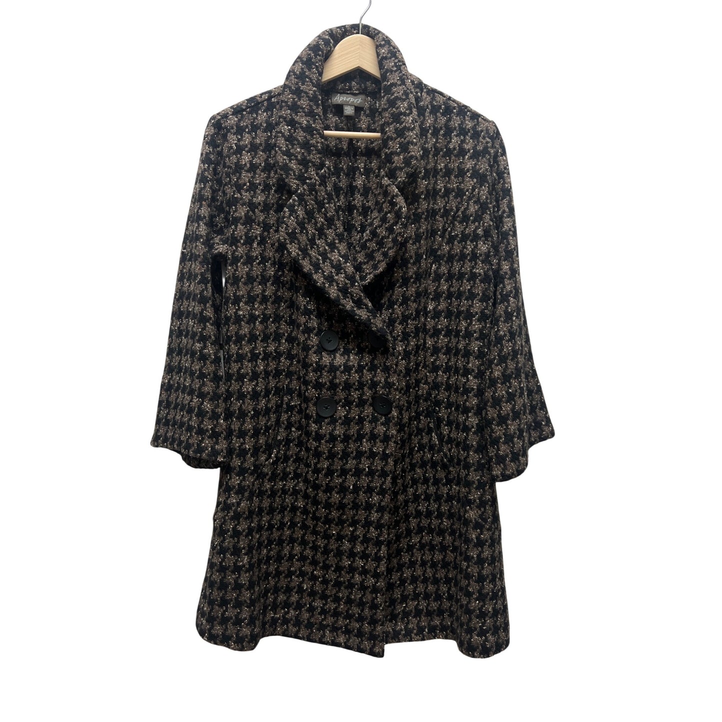 Apropos Black and Brown Wool Silk Blend Courtenay Houndstooth Double Breasted Coat