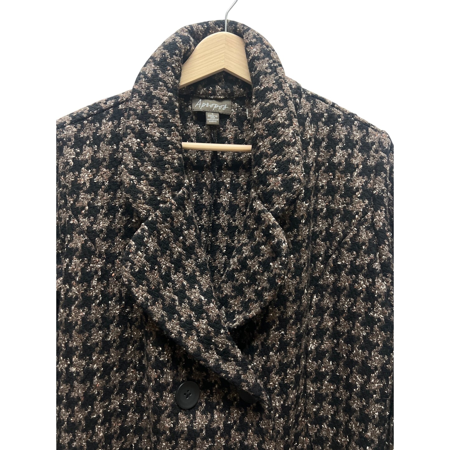 Apropos Black and Brown Wool Silk Blend Courtenay Houndstooth Double Breasted Coat
