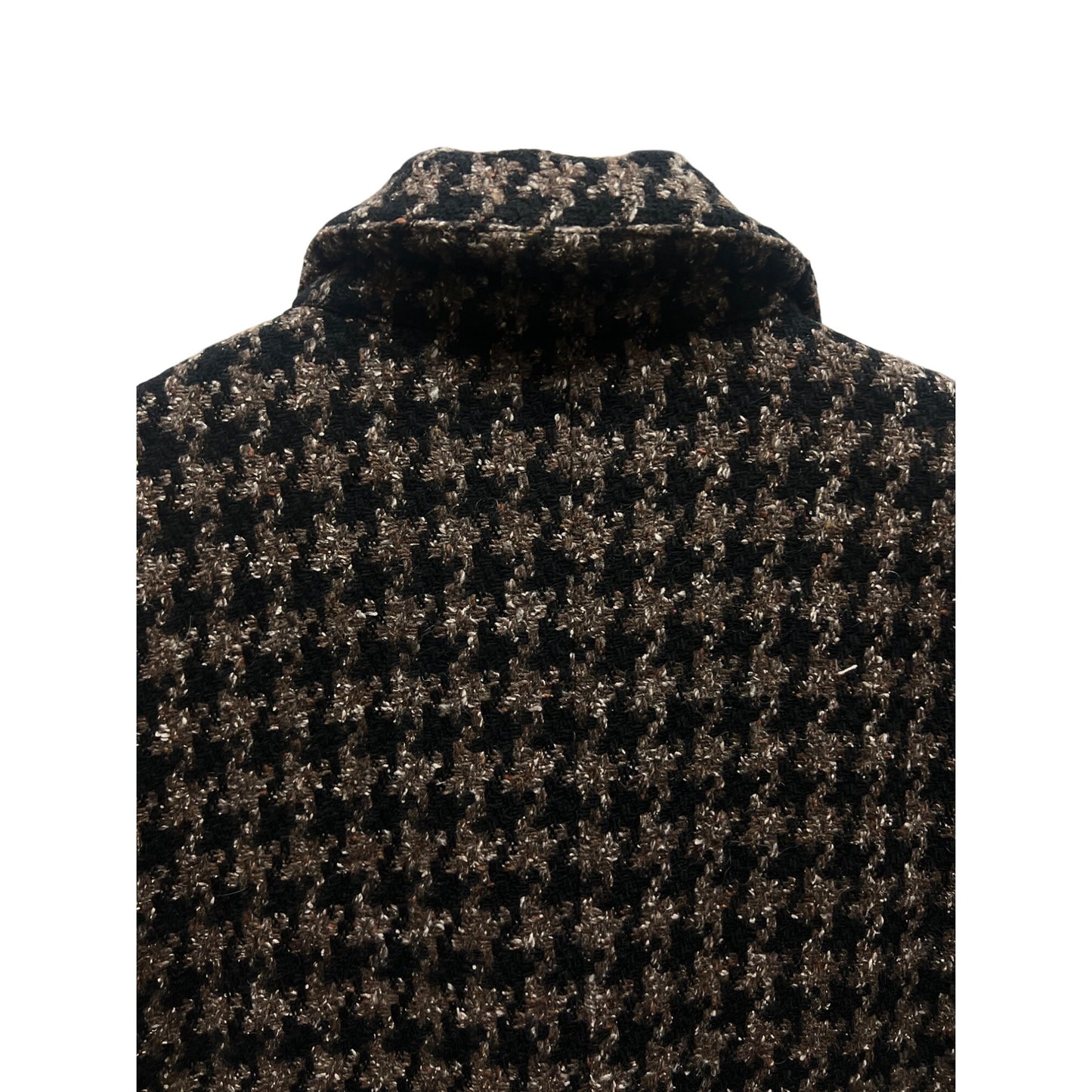 Apropos Black and Brown Wool Silk Blend Courtenay Houndstooth Double Breasted Coat
