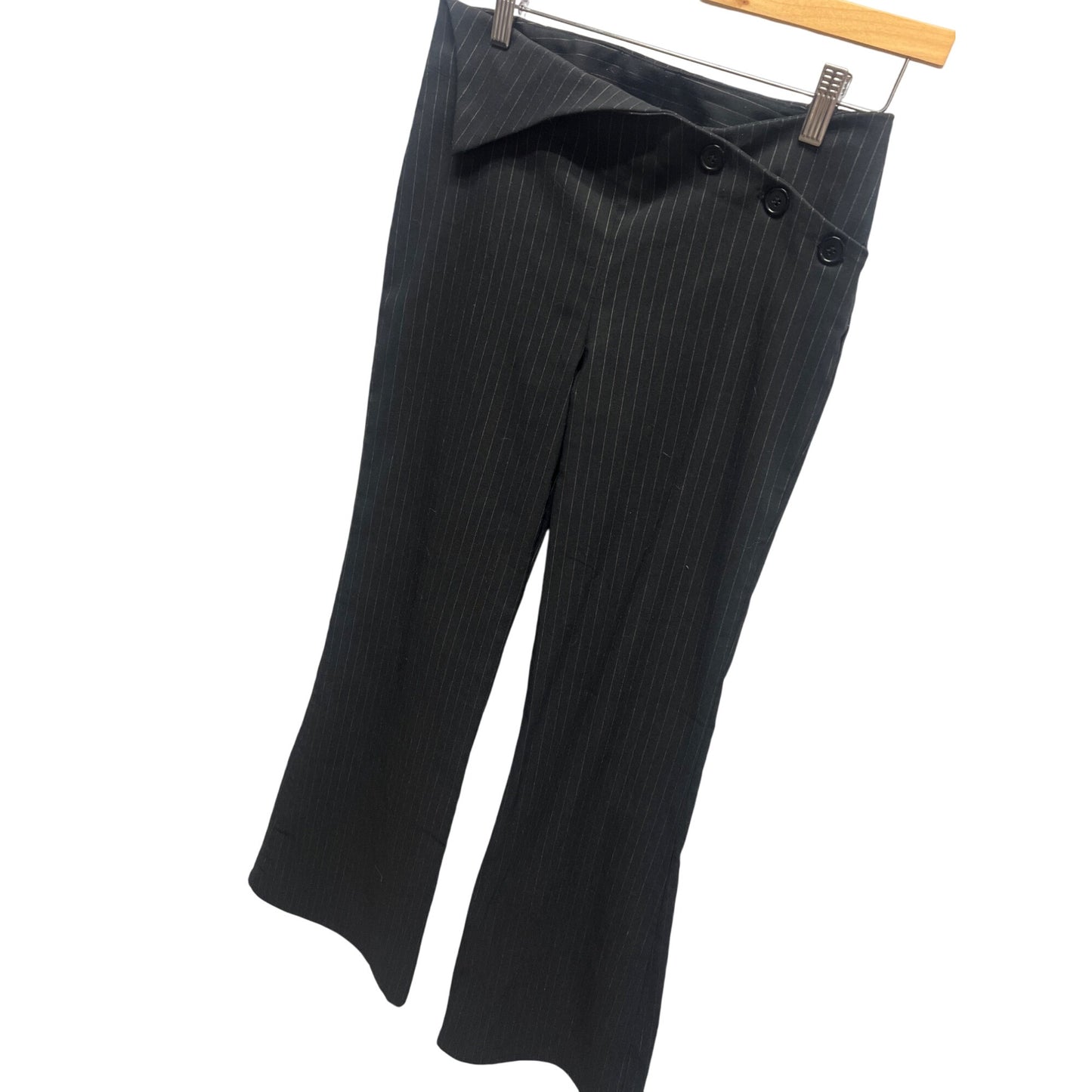 Sunshine Apparel Vintage Y2K Black Pinstripe Bootcut Asymmetrical Waist Dress Pants