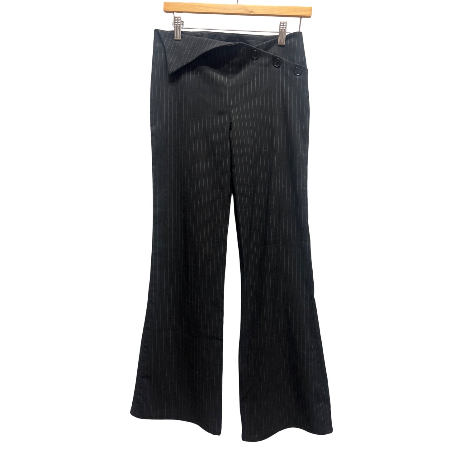 Sunshine Apparel Vintage Y2K Black Pinstripe Bootcut Asymmetrical Waist Dress Pants