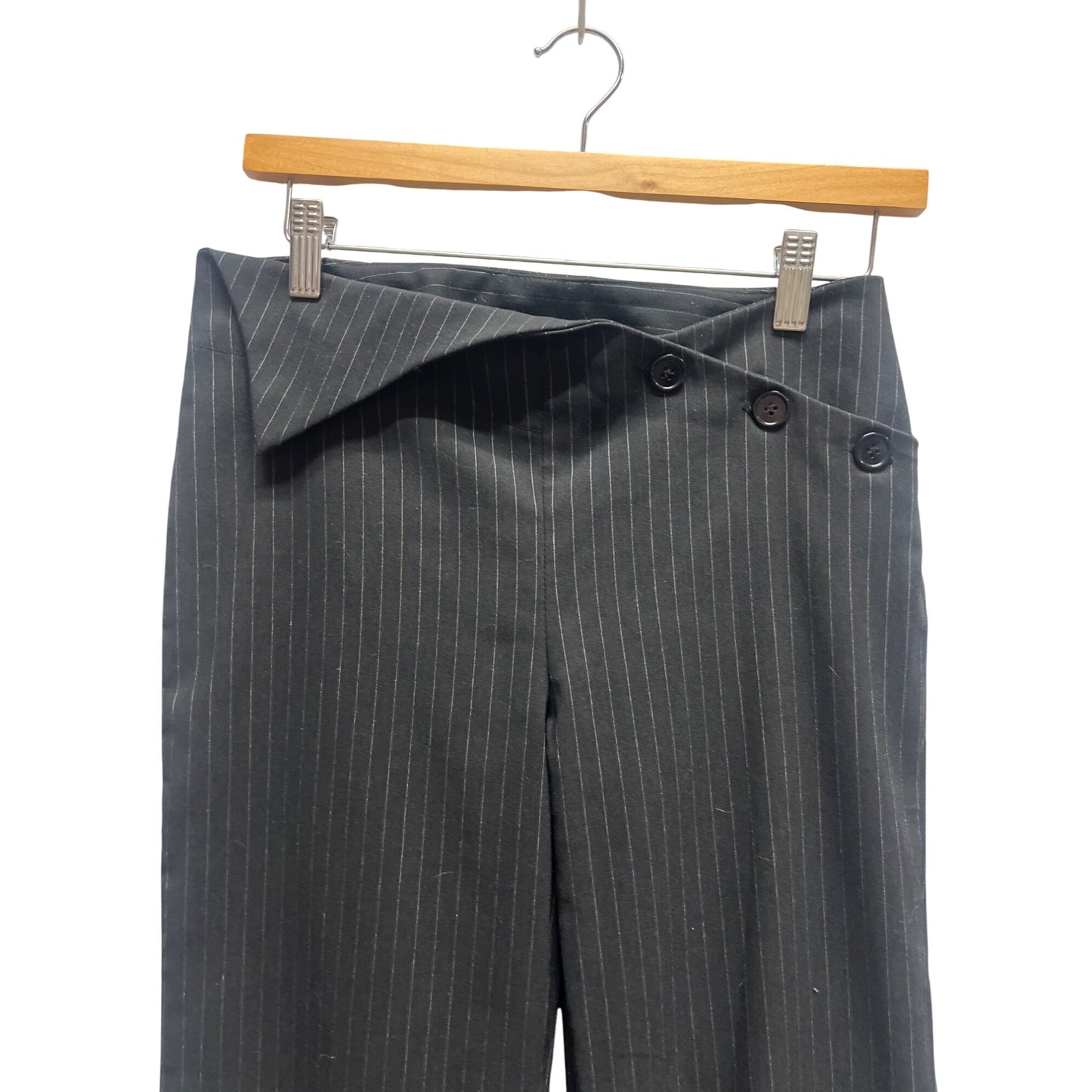 Sunshine Apparel Vintage Y2K Black Pinstripe Bootcut Asymmetrical Waist Dress Pants