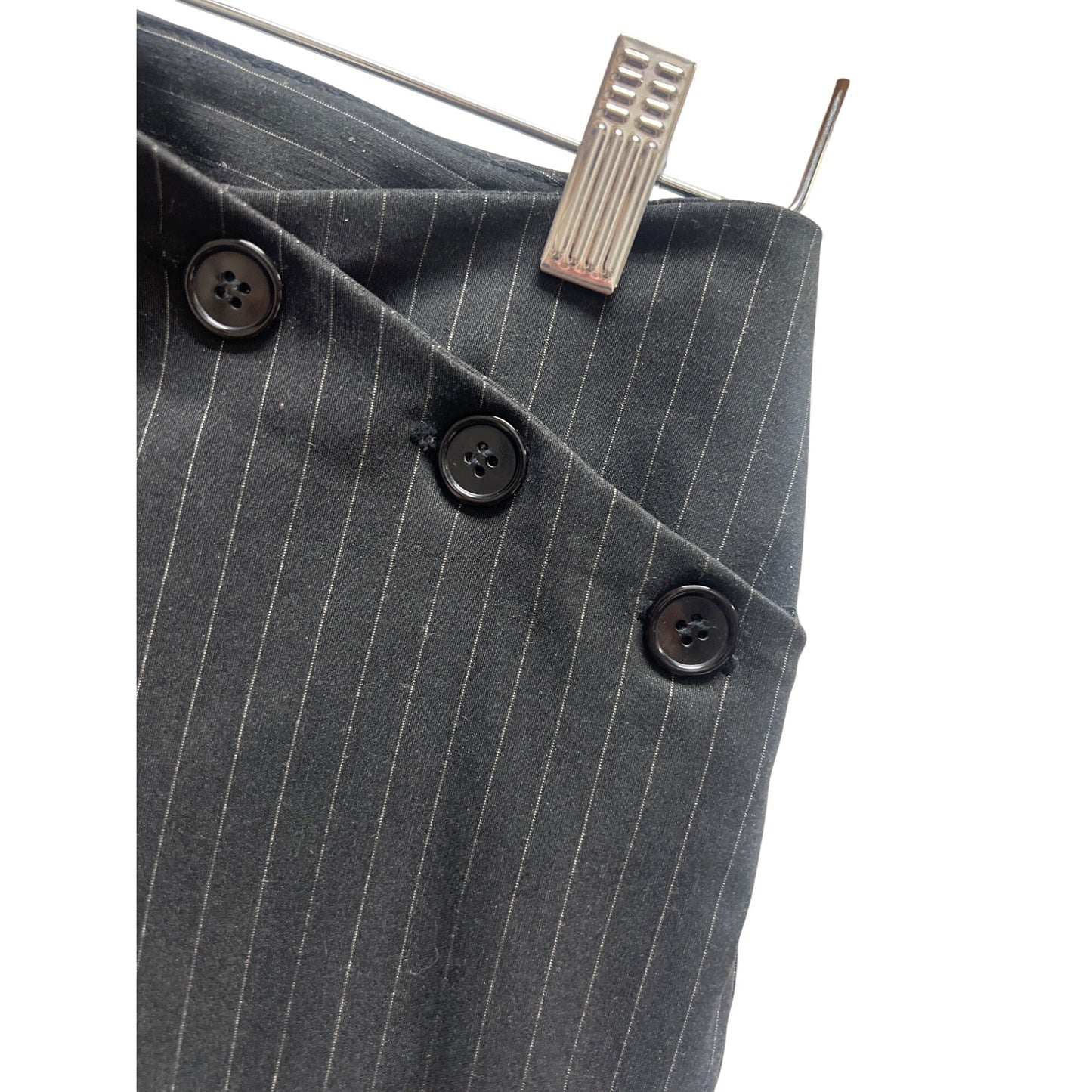 Sunshine Apparel Vintage Y2K Black Pinstripe Bootcut Asymmetrical Waist Dress Pants