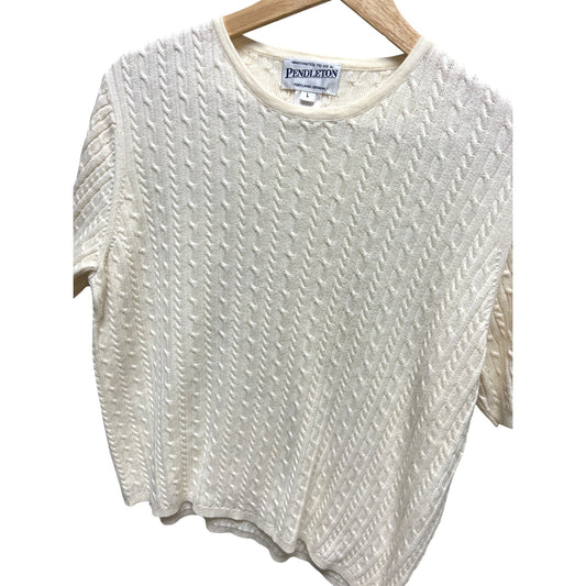Pendleton Vintage Ivory Short Sleeved Ribbed Crew Neck Cotton Sweater