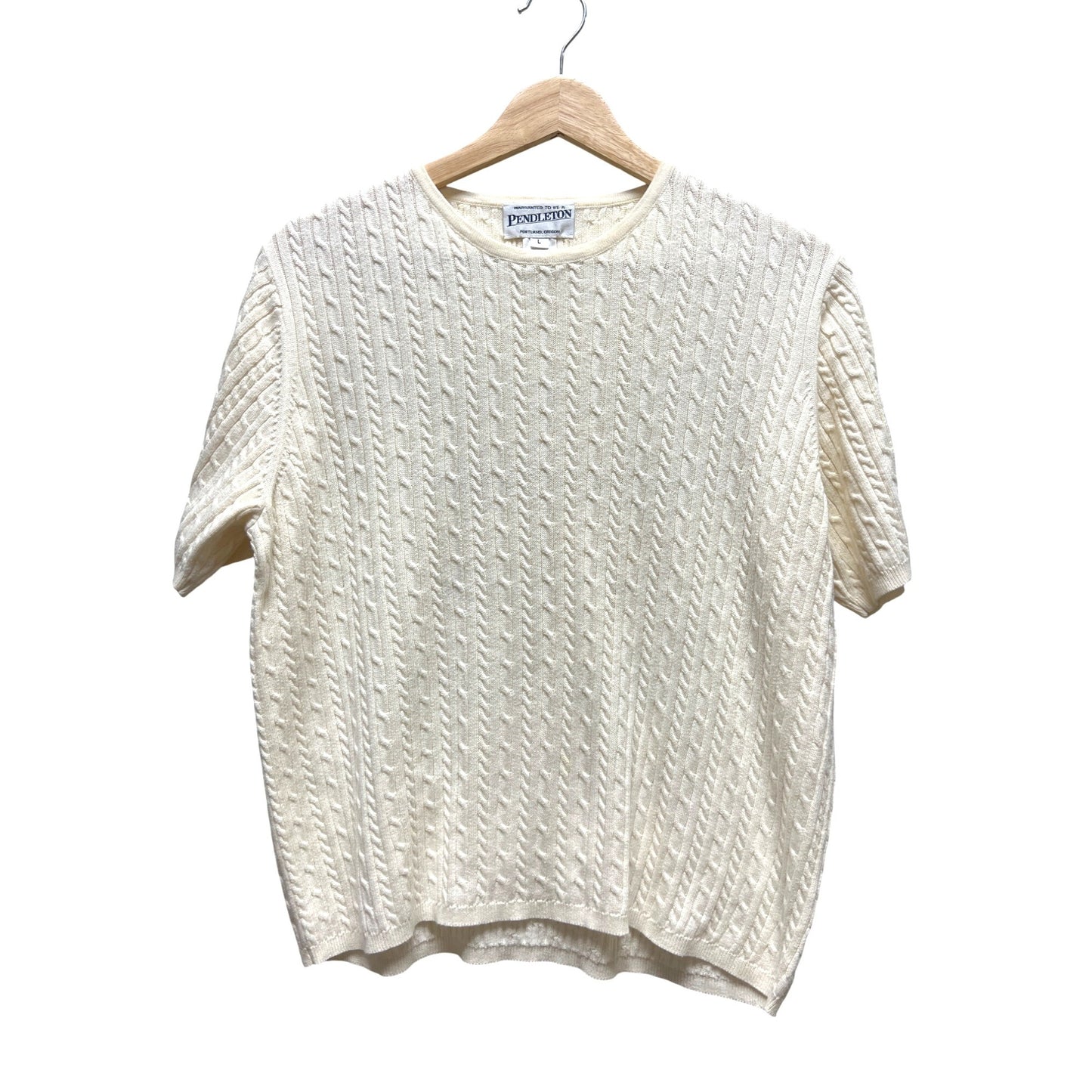 Pendleton Vintage Ivory Short Sleeved Ribbed Crew Neck Cotton Sweater