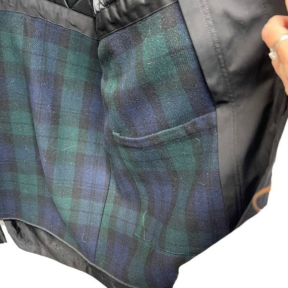 RALPH Ralph Lauren Black Trench Coat with Tartan Wool Liner