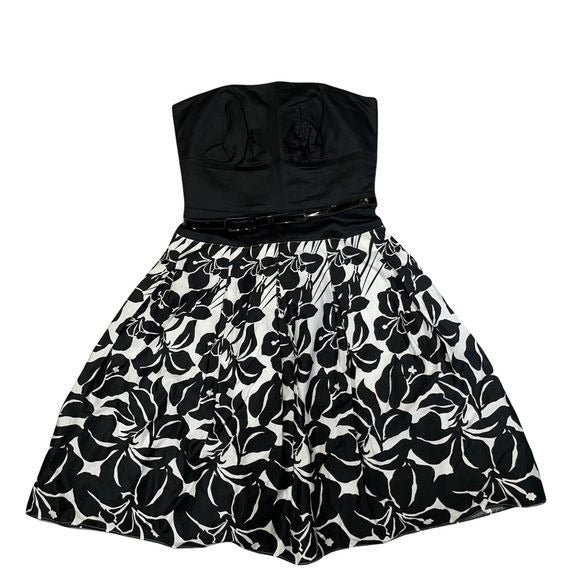White House Black Market Strapless Floral Corset Dress with Full Skirt