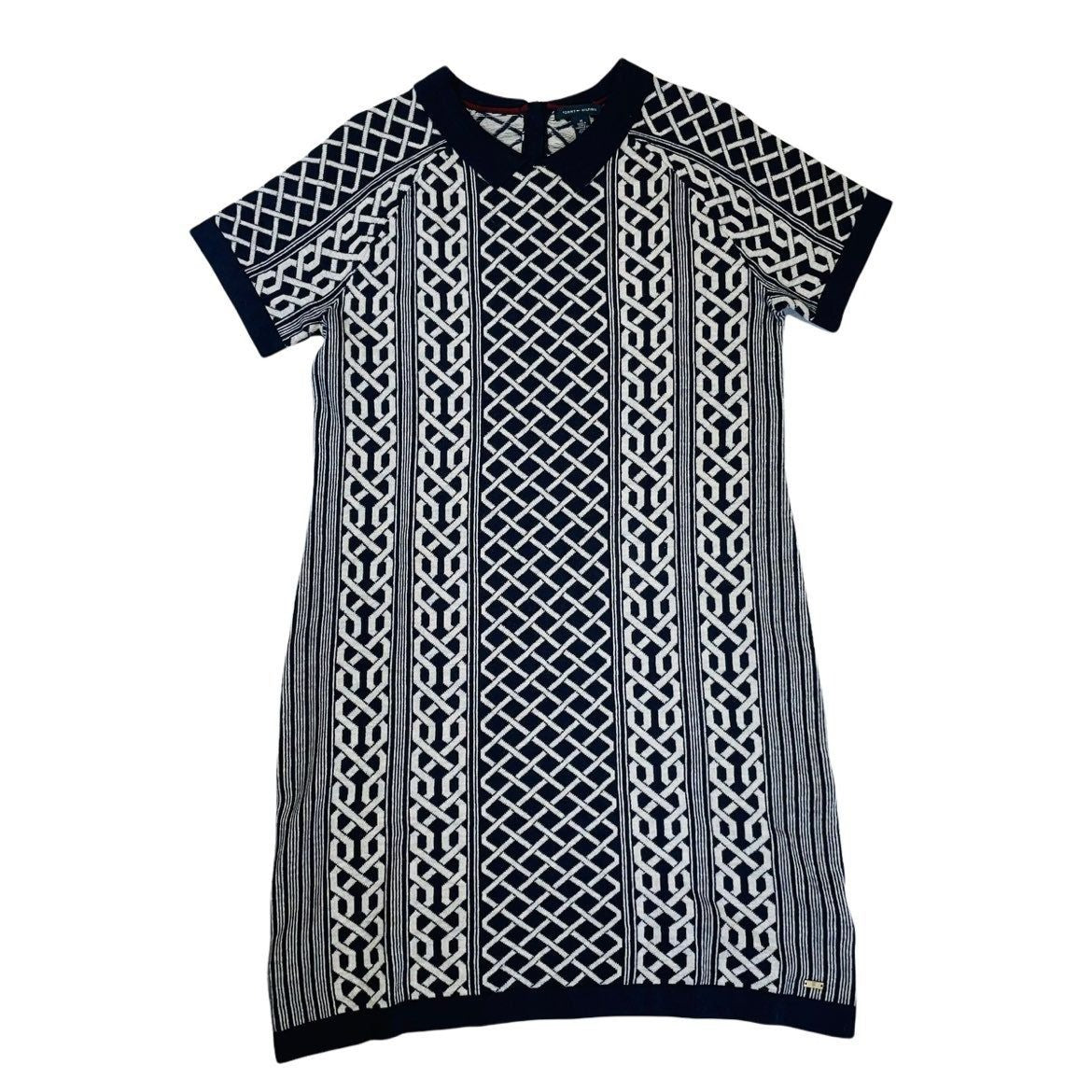 Tommy Hilfiger Navy and White Preppy Short Sleeved Sweater Dress