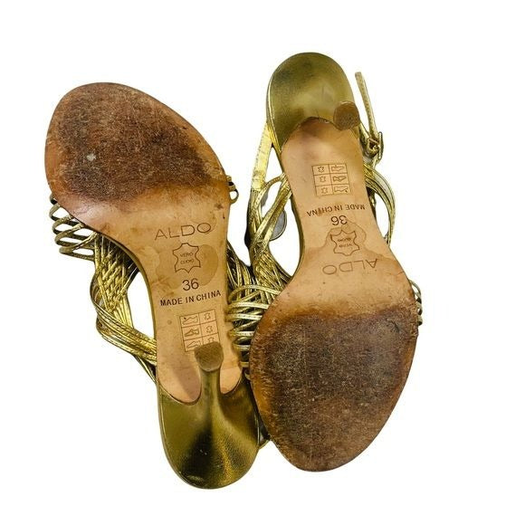 Aldo Gold Metallic Strappy Stiletto Heels