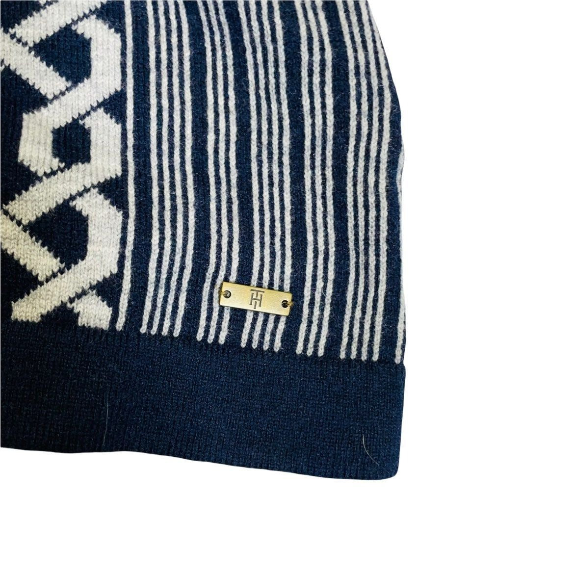 Tommy Hilfiger Navy and White Preppy Short Sleeved Sweater Dress