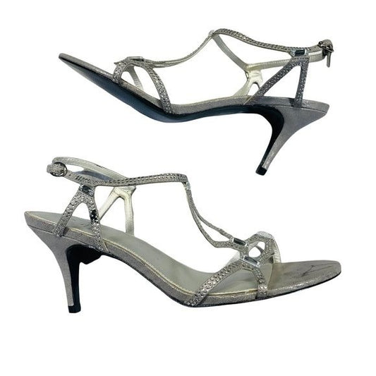 M by Marinelli Silver Crystal Kitten Heels