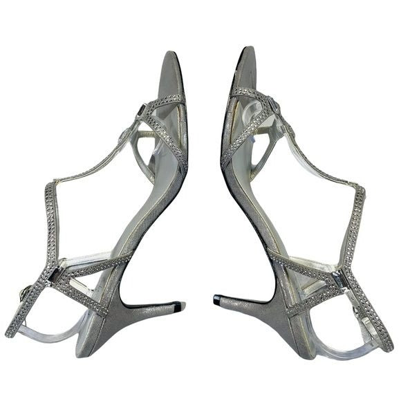 M by Marinelli Silver Crystal Kitten Heels