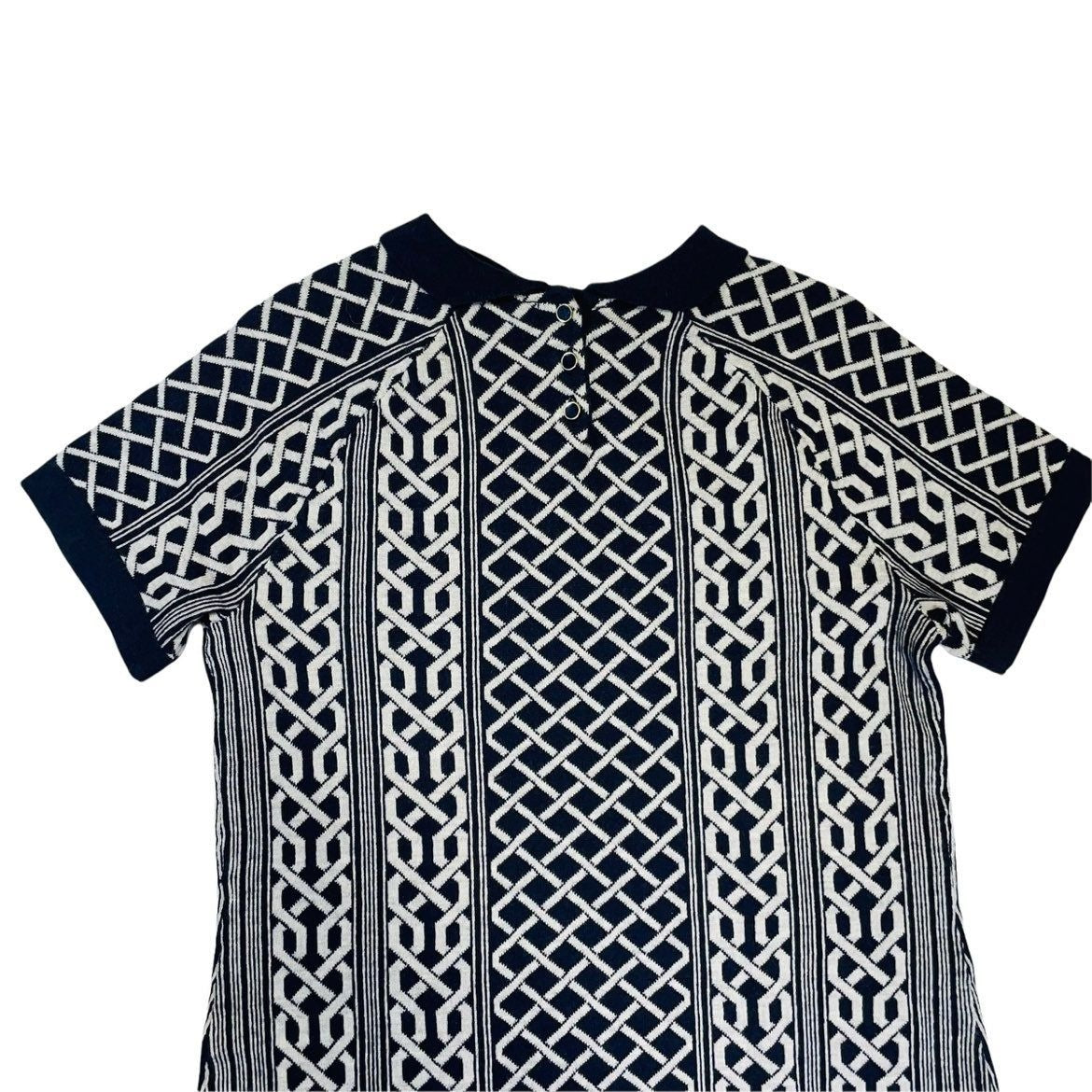 Tommy Hilfiger Navy and White Preppy Short Sleeved Sweater Dress