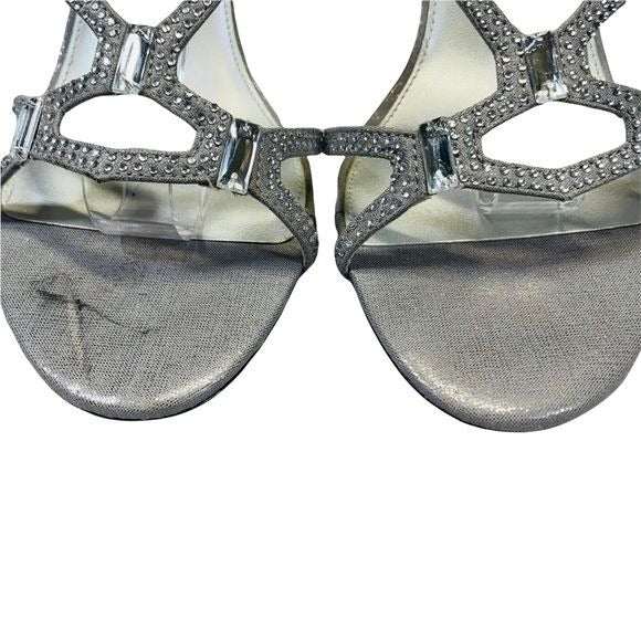 M by Marinelli Silver Crystal Kitten Heels