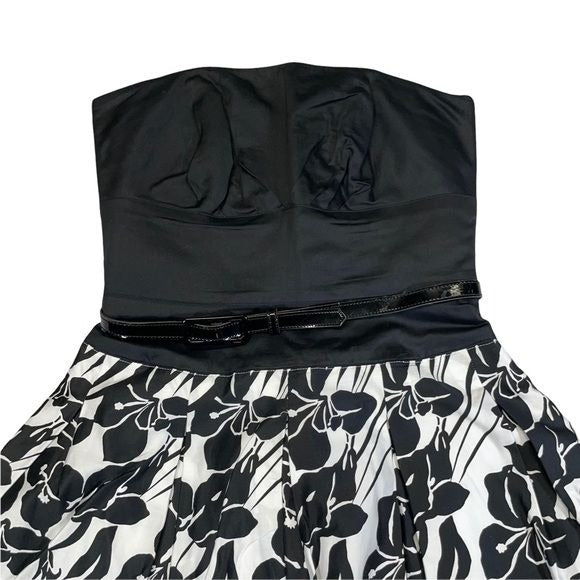 White House Black Market Strapless Floral Corset Dress with Full Skirt