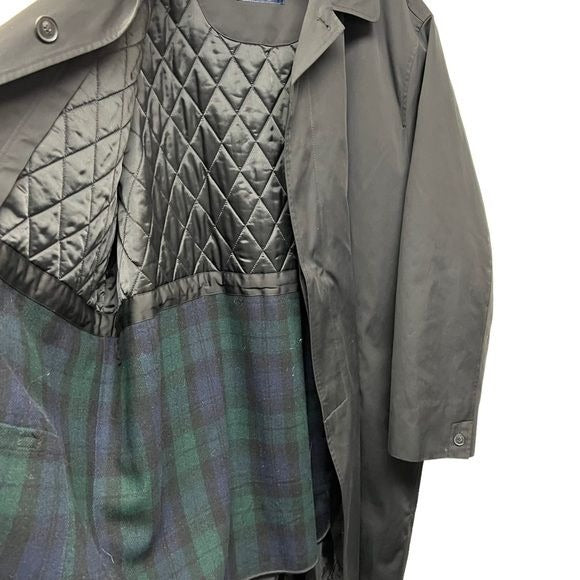 RALPH Ralph Lauren Black Trench Coat with Tartan Wool Liner