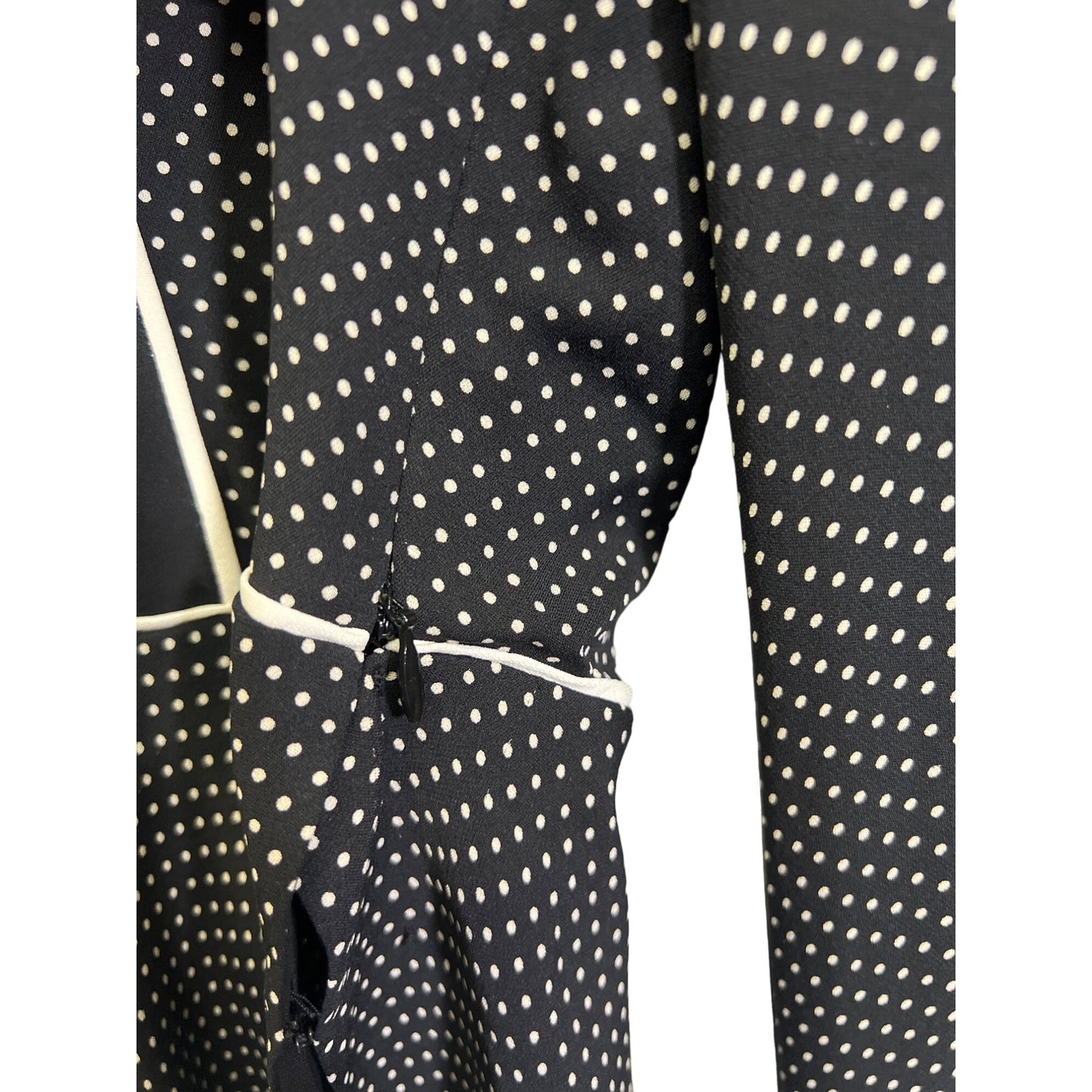 Ann Klein Black with White Polka Dot Silk V-Neck Blouse