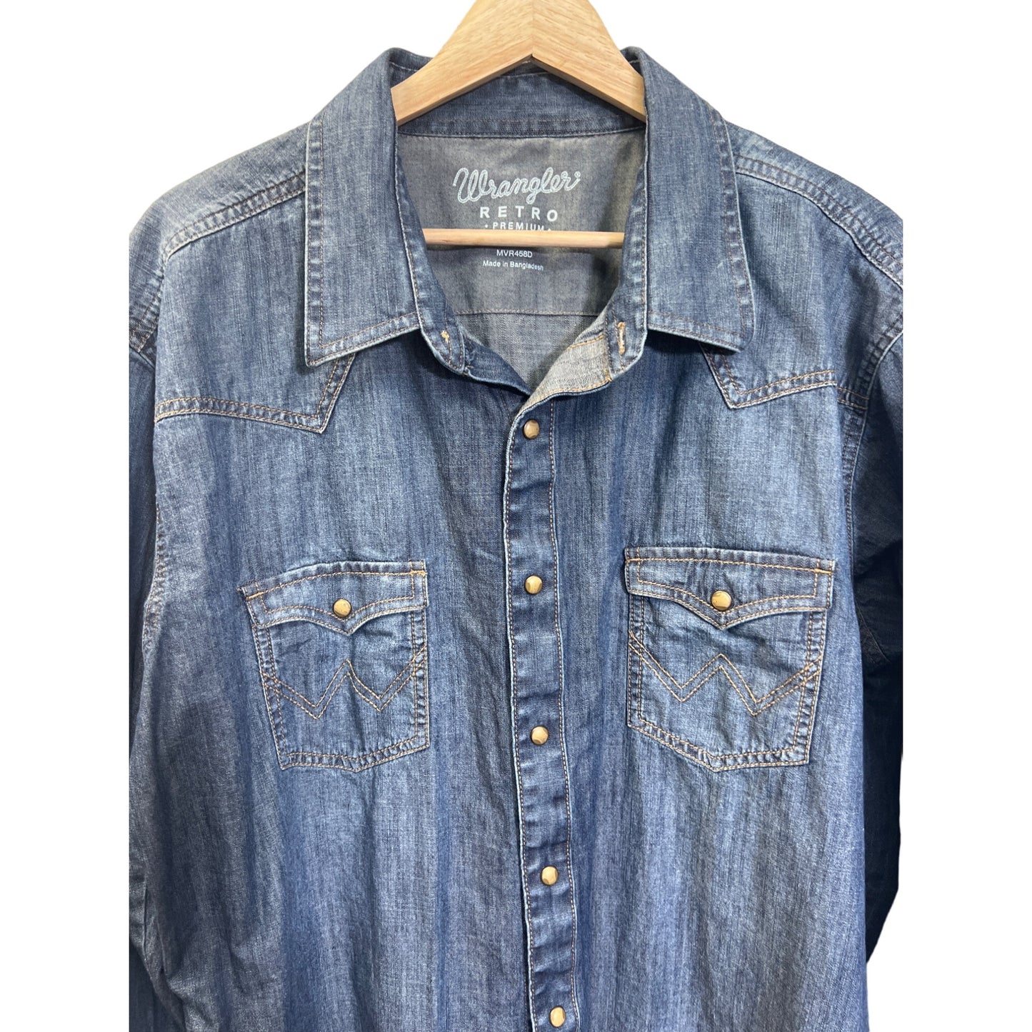 Wrangler Retro Premium Denim Western Button Down Snap Shirt