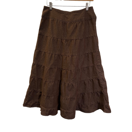 Live a Little Vintage Y2K Brown Denim Ruffle Western Skirt