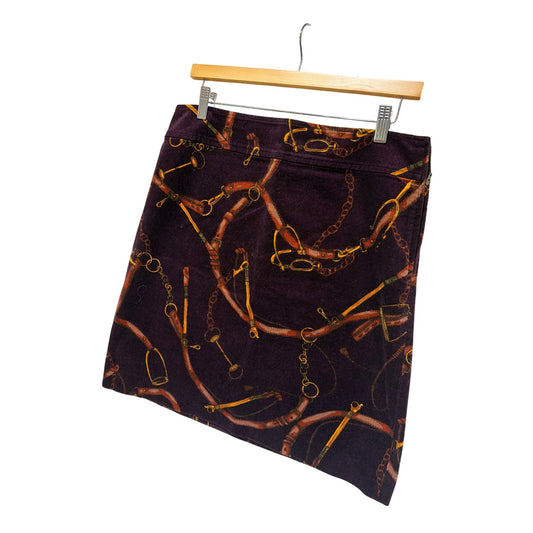 Talbots Vintage 90's Equestrian Corduroy Pencil Mini Skirt Burgundy & Gold