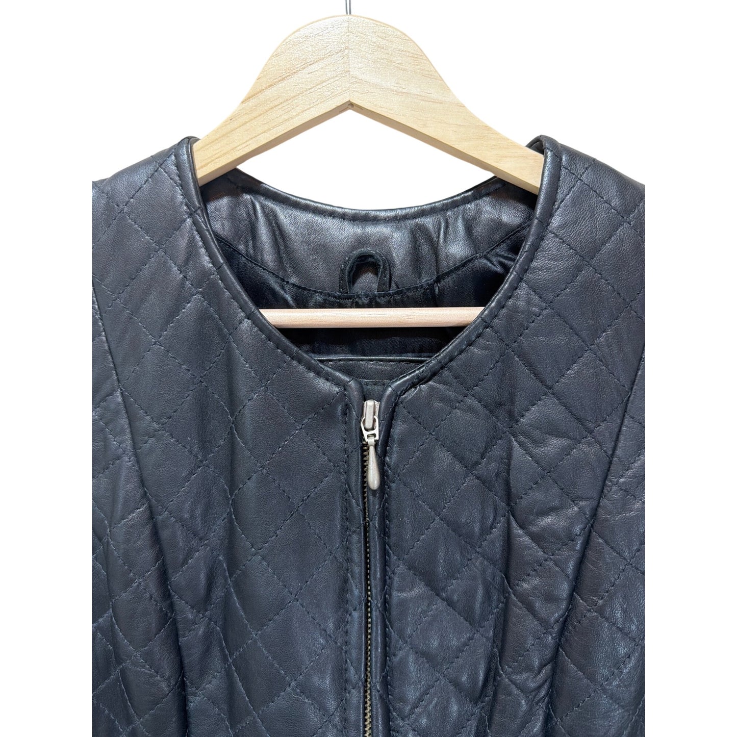 The Limited Vintage 90s Quilted Black Leather Zip-Up Vest With Front Pockets Size Small