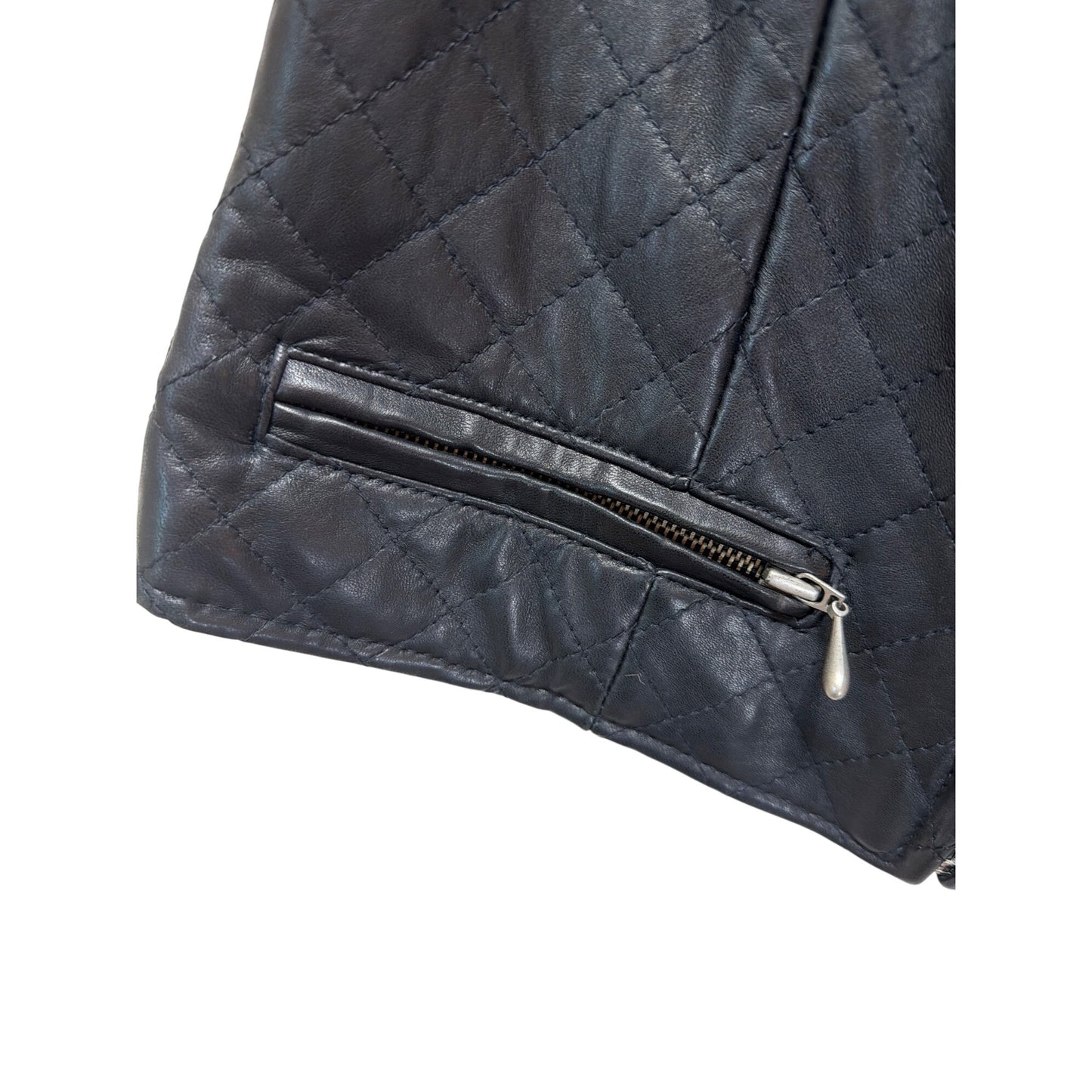The Limited Vintage 90s Quilted Black Leather Zip-Up Vest With Front Pockets Size Small