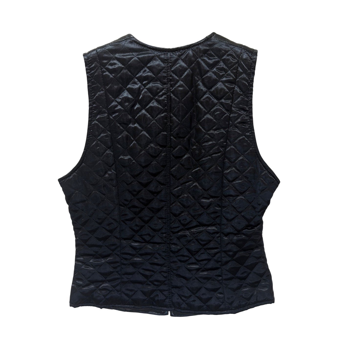 The Limited Vintage 90s Quilted Black Leather Zip-Up Vest With Front Pockets Size Small