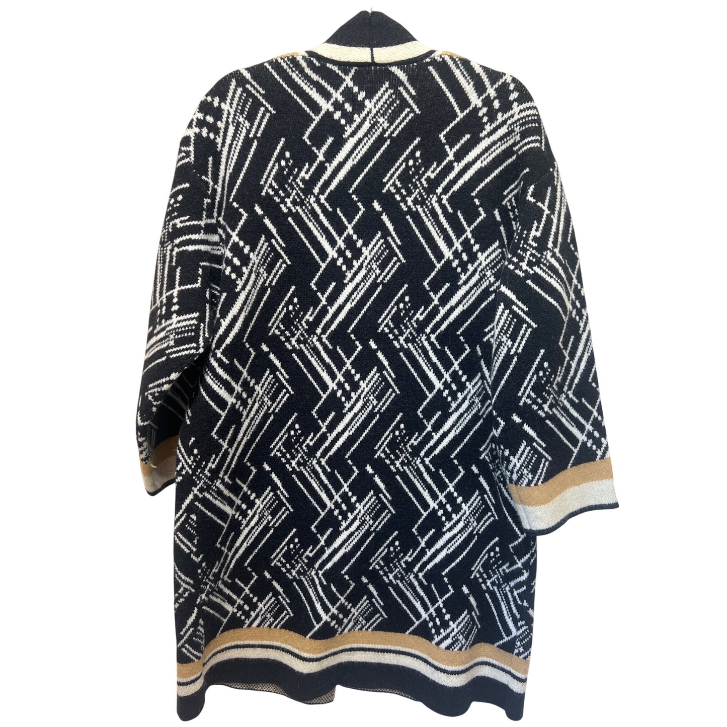 NWT Vertigo Paris XL Geometric Knit Kimono Style Cardigan Open Front Colorblock Design Toggle Closure Black/White/Beige
