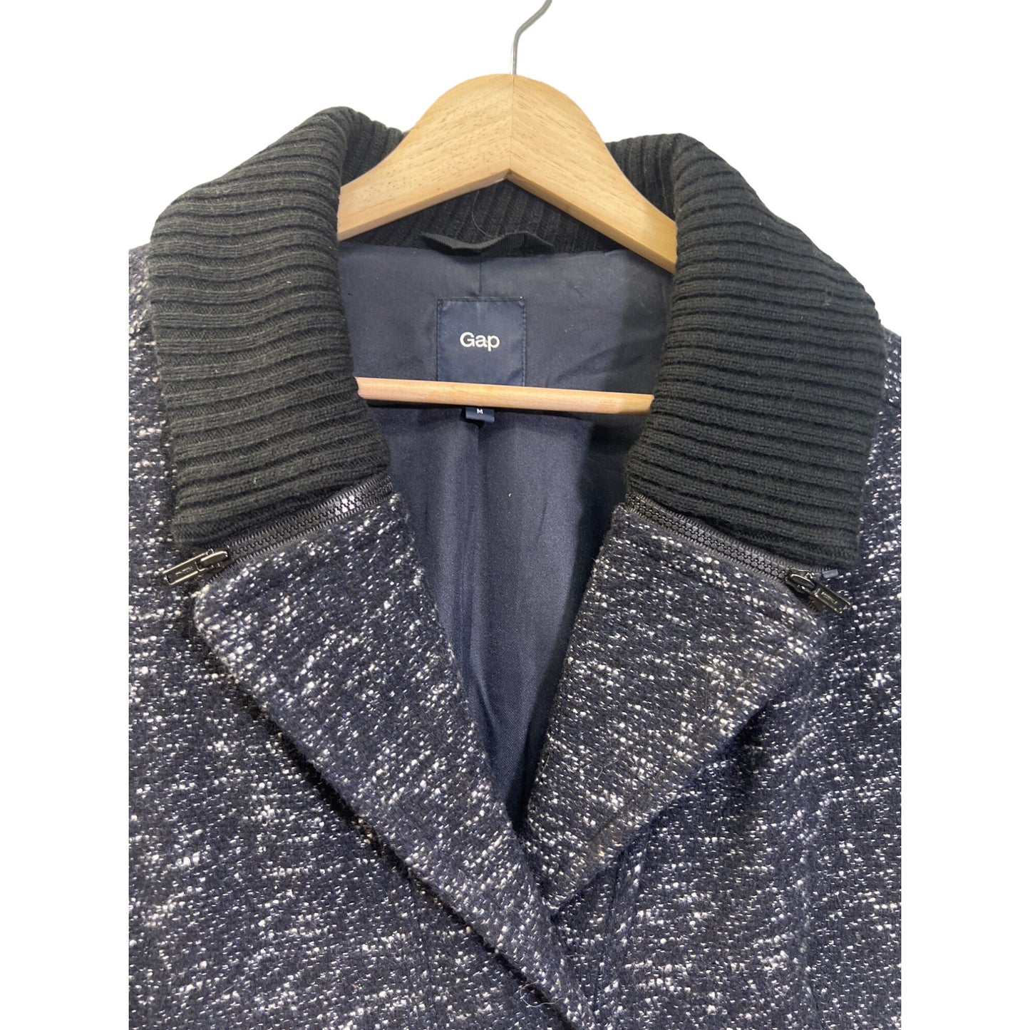 Gap Blue and Black Wool Blend Tweed Moto Jacket